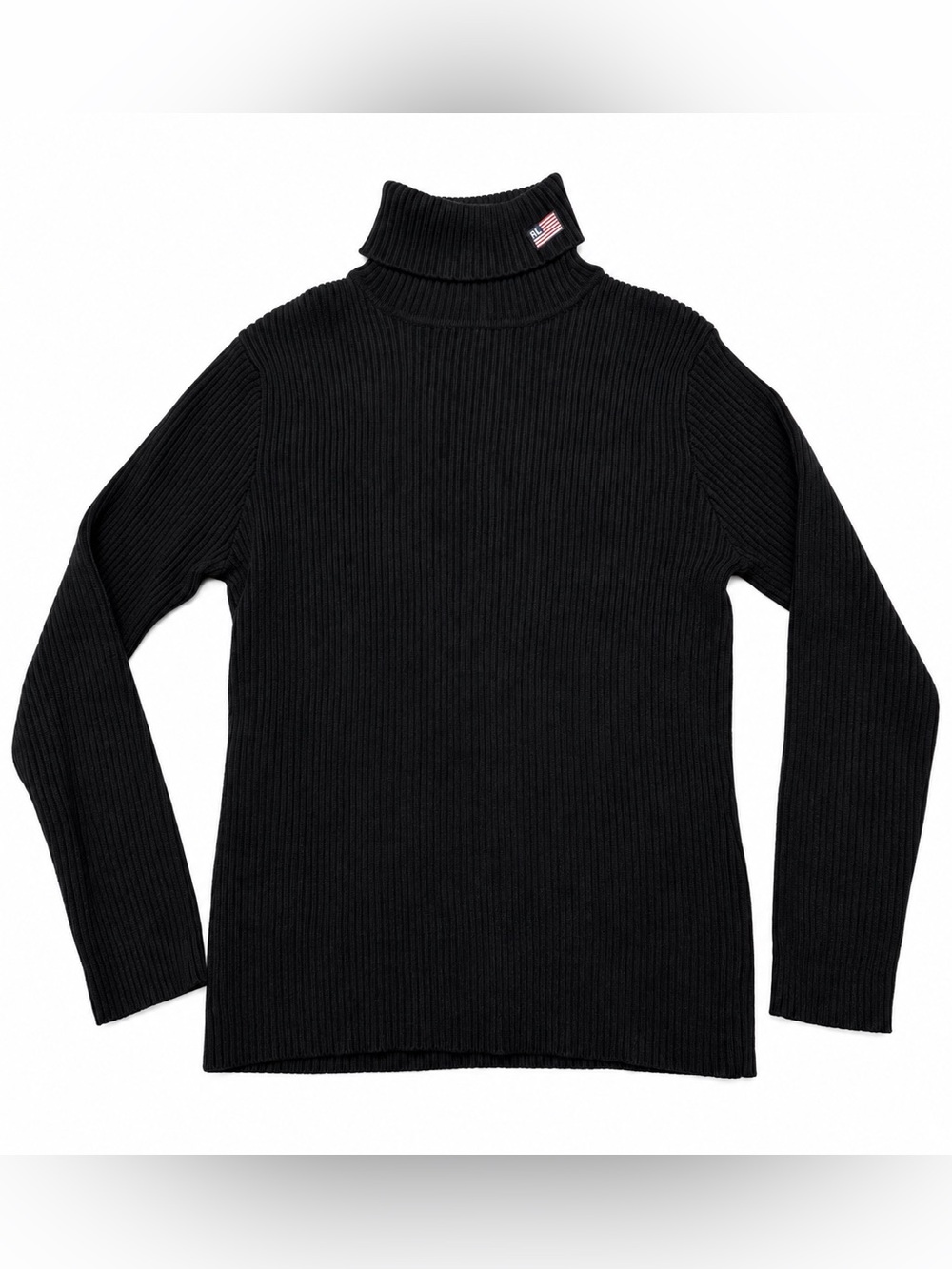 Vintage Polo Jeans Co Ralph Lauren Black Ribbed Turtleneck Sweater L 100% Cotton